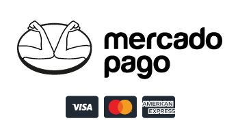 Logo de la marca con brazos flexionados y símbolos de pago de Visa, Mastercard y American Express